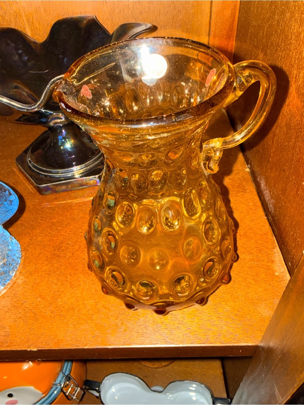 Amber Hobnail Glass Pitcher - Home Art